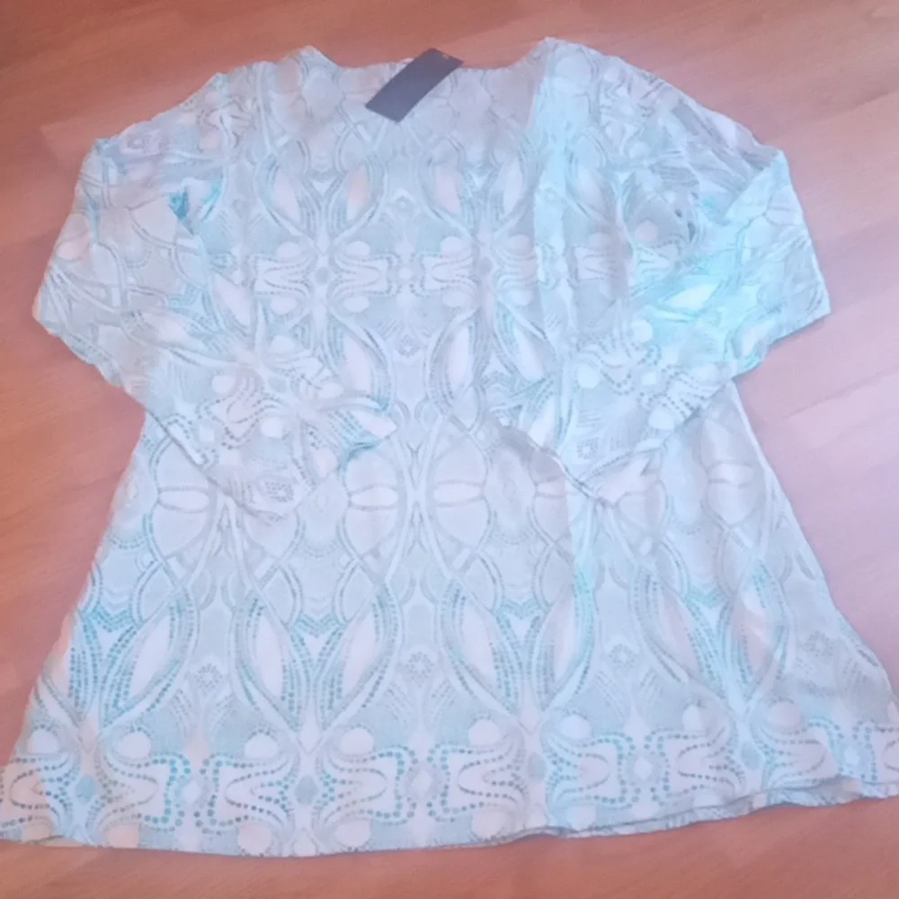 Catalina White and Light Aqua Lace Swim Coverup